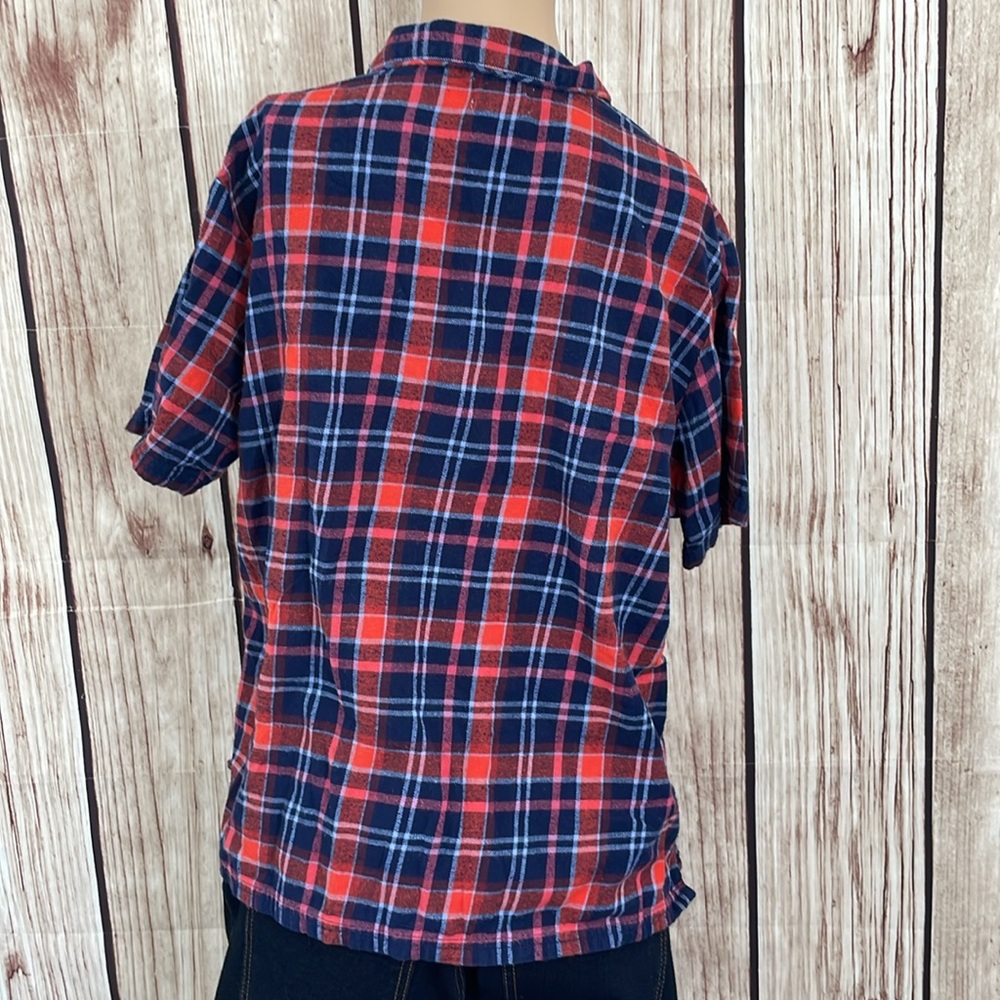 PACT Blue Red & White Short Sleeve Organic Cotton Pajama Button Down Top Large - Picture 5 of 8